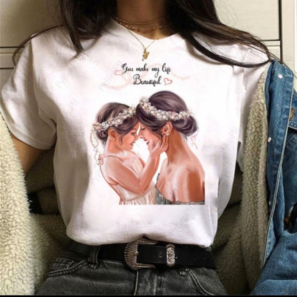 Heartwarming Mother - Daughter Love White Tee Shirt